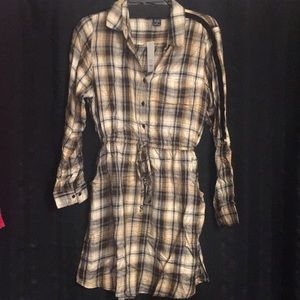 NWT Brown/tan plaid shirt dress w/pockets L